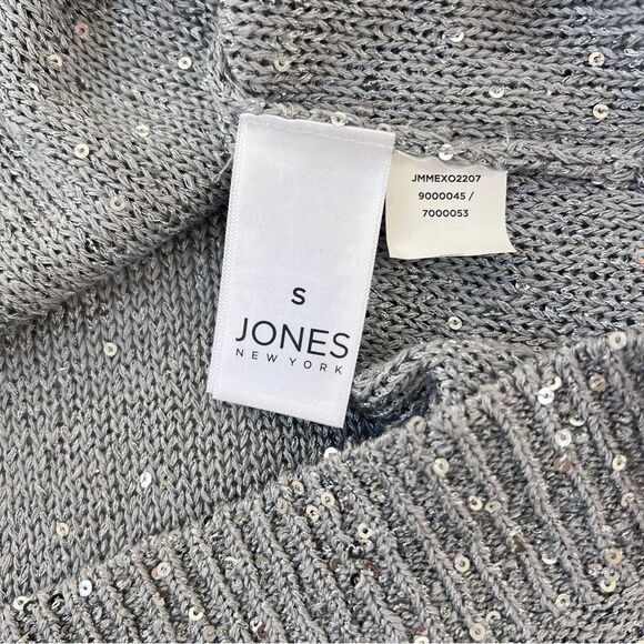 JONES NEW YORK Long Sleeve Knit Gray Sequin V-neck Sweater NWT - Picture 5 of 8